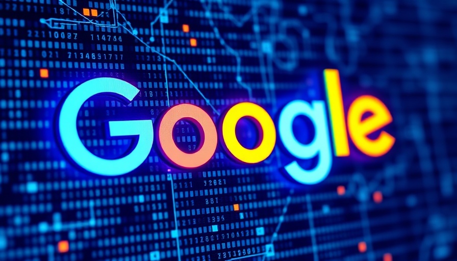 Google logo in digital grid, vibrant AI environment.