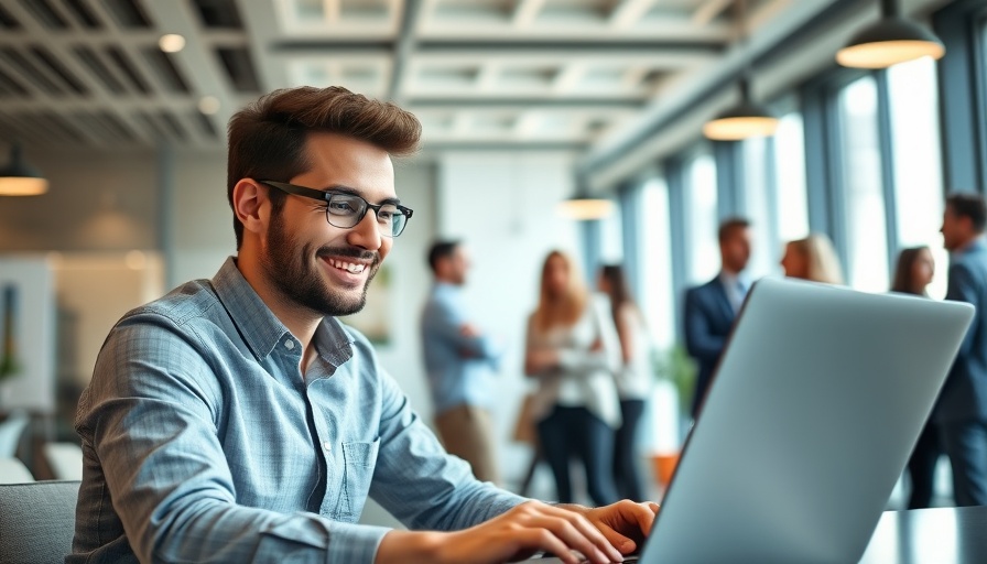 AI Shortens B2B Sales Cycles: Professional man using laptop in office.