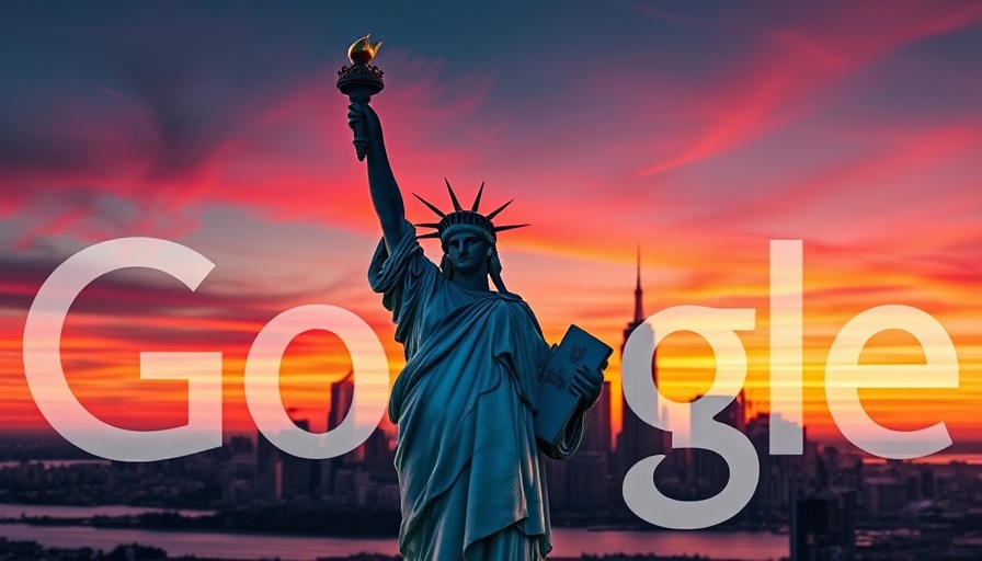 Statue of Liberty with Google logo at sunset, AI Overviews in SEO