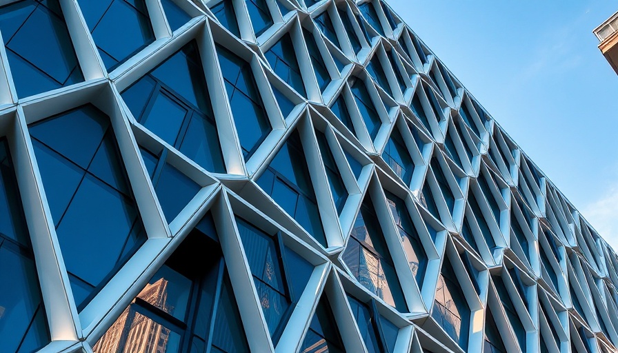 Modern building facade with geometric patterns, representing investing in Italian private healthcare services market 2025.