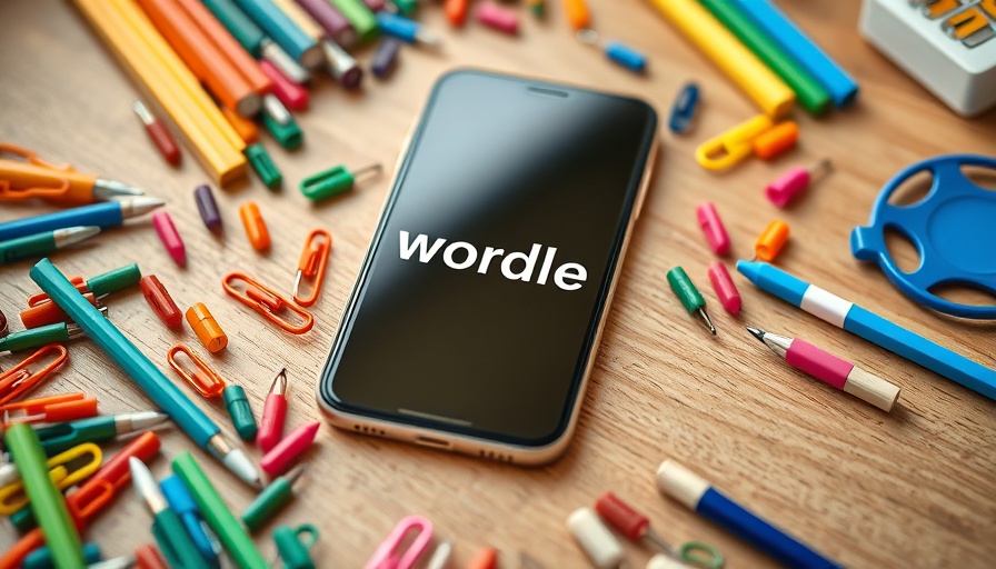 Wordle tips and tricks on smartphone with colorful office supplies.