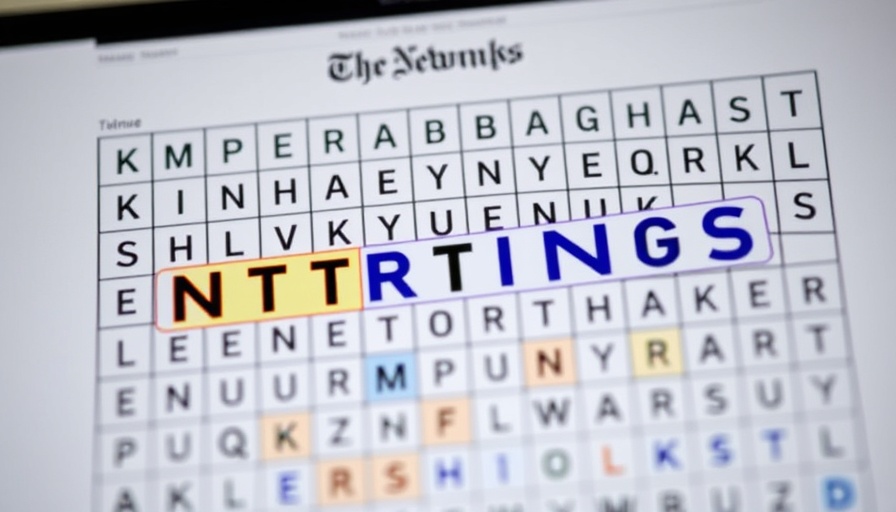 Colorful NYT Strands puzzle game interface with letter grid.