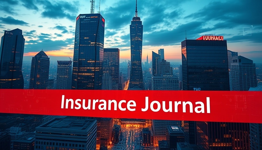 California seeks tariff exemptions highlighted in futuristic cityscape with 'Insurance Journal' banner.
