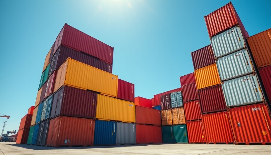 Colorful shipping containers in an industrial area under clear sky.