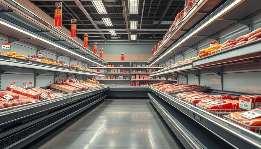 Empty supermarket meat shelves reflect rising beef prices.