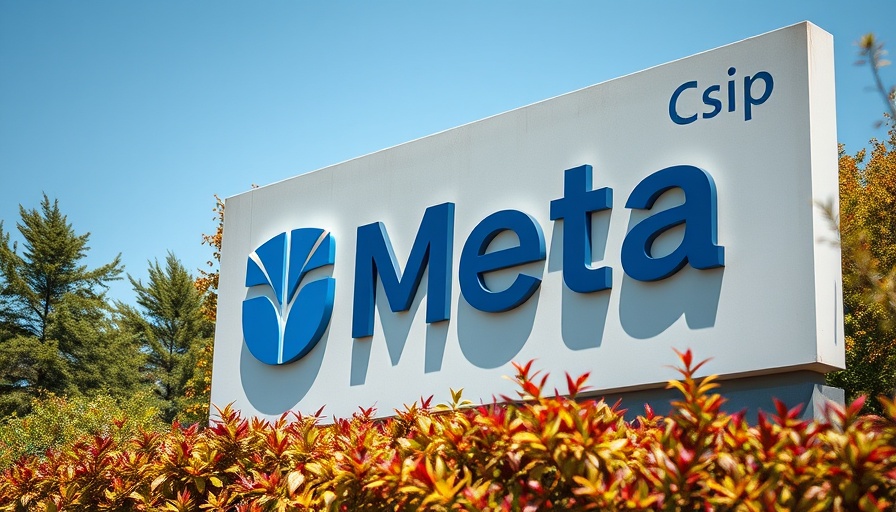 Meta headquarters sign with logo in bright daylight.