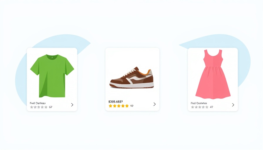 Online shopping cards showcasing products and reviews.