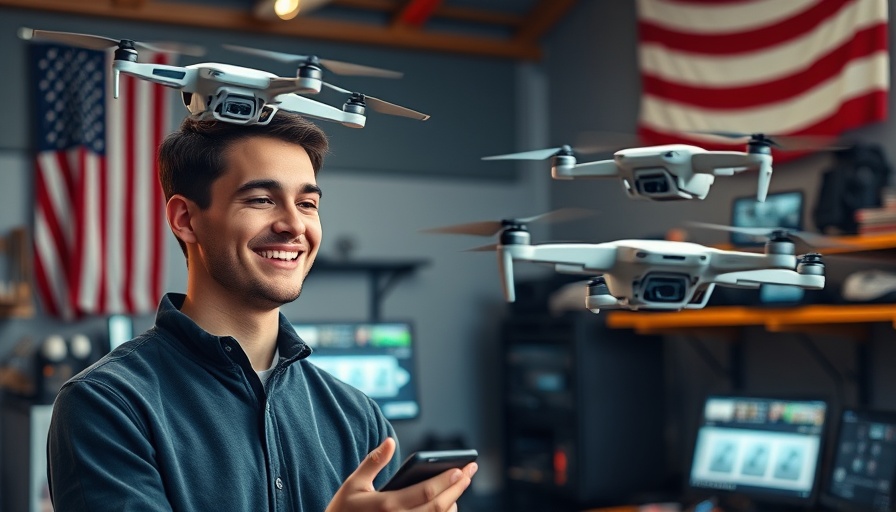 Young man in a technology workshop with drones.