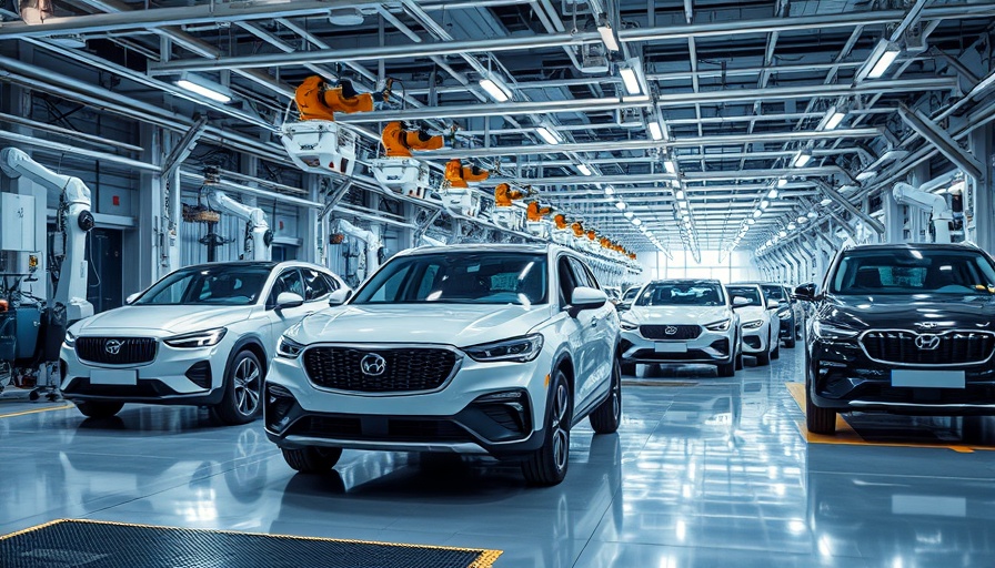 Modern South Korean automotive industry in a high-tech factory with vehicles and robots.