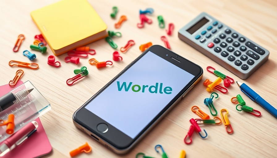 Colorful setup for Wordle hints and clues with phone and stationery.