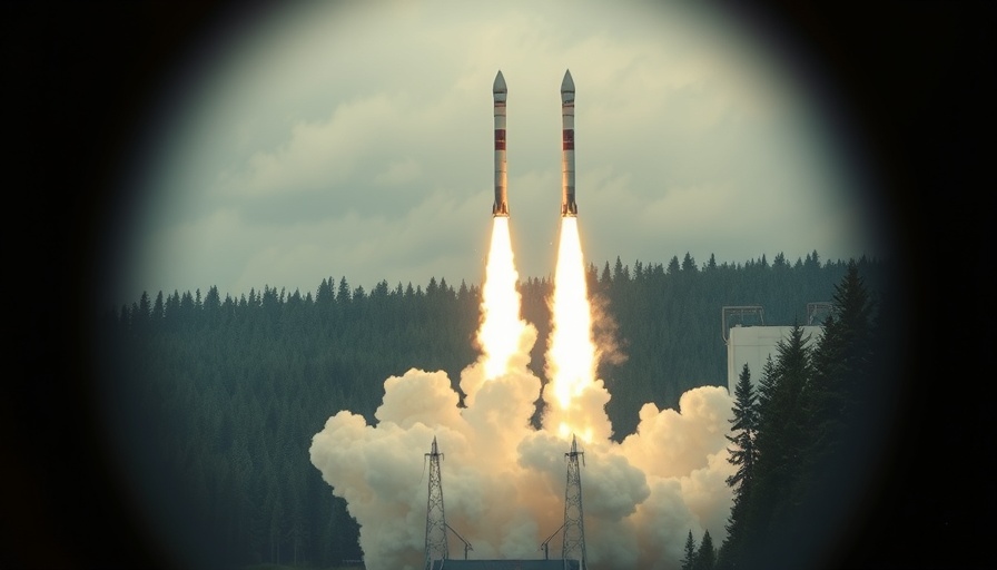 AI military applications depicted with twin rockets amidst forest.