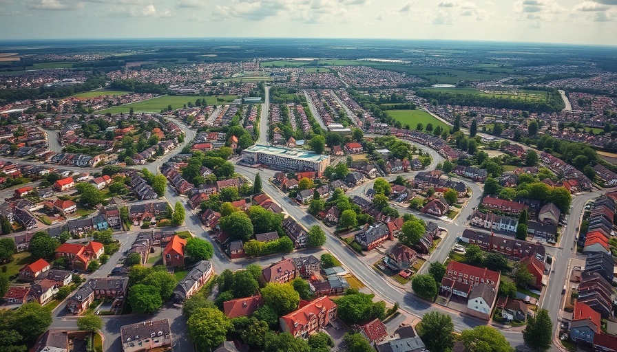 Aerial view of town illustrating AI in democracy and civic engagement.