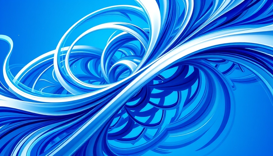 Intricate abstract swirling design, blue and white, dynamic.