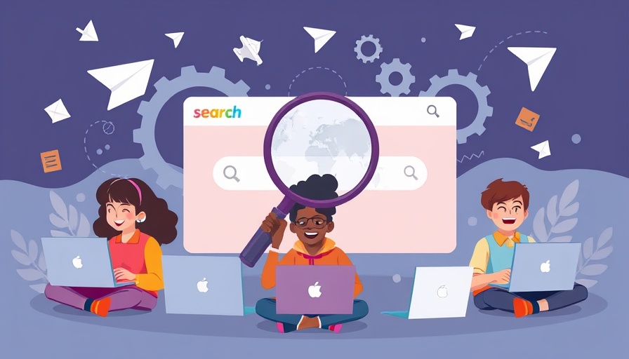 Illustration of diverse group near search engine interface
