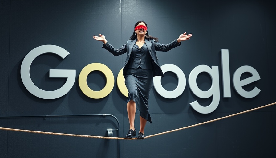 Businesswoman balancing in front of Google logo, representing Google algorithm updates.