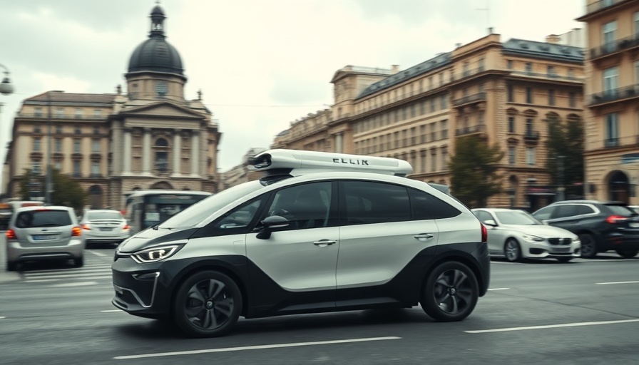 Baidu driverless taxi in a European city with historical buildings.