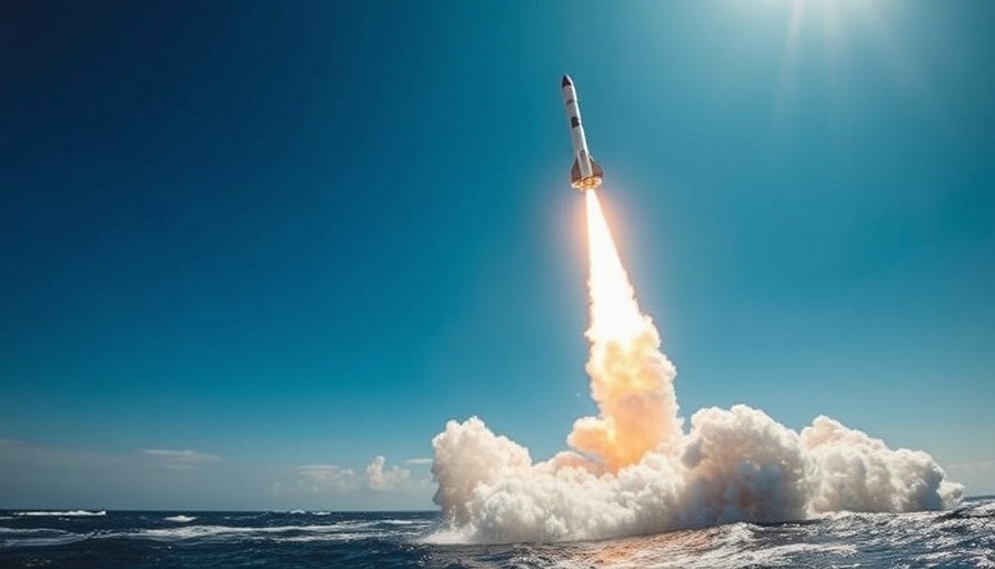 Dramatic ocean missile launch under bright sunlight.