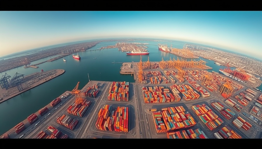 Aerial view of Port of Long Beach showing shipment decline.