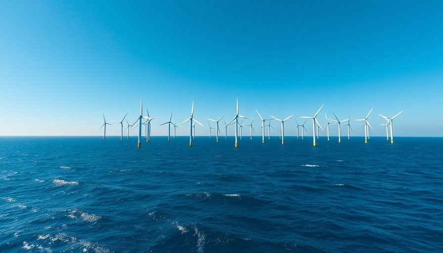 Aerial view of offshore wind turbines generating energy in New York.