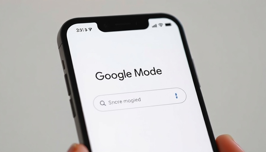 Smartphone demonstrating Google AI Mode for search query input.