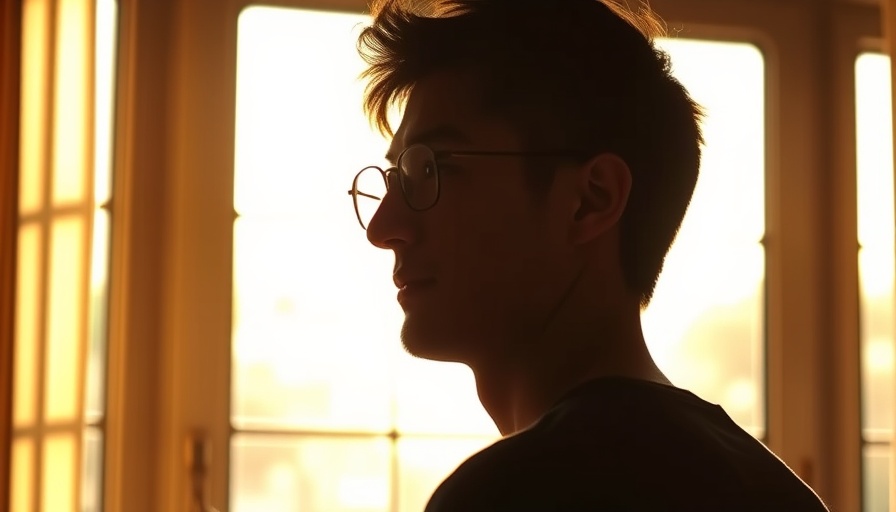 Silhouetted person watching bright sunlight through window.