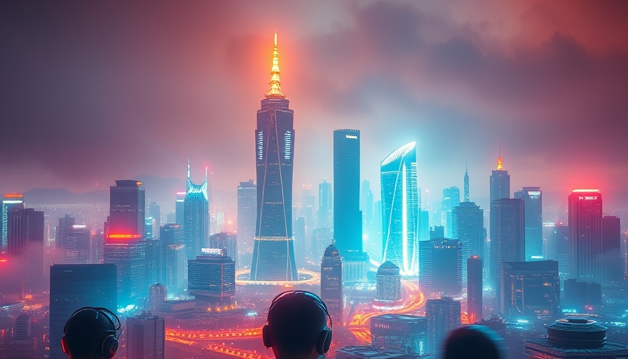 Futuristic cityscape with neon lights - Clean Cars Coalition.
