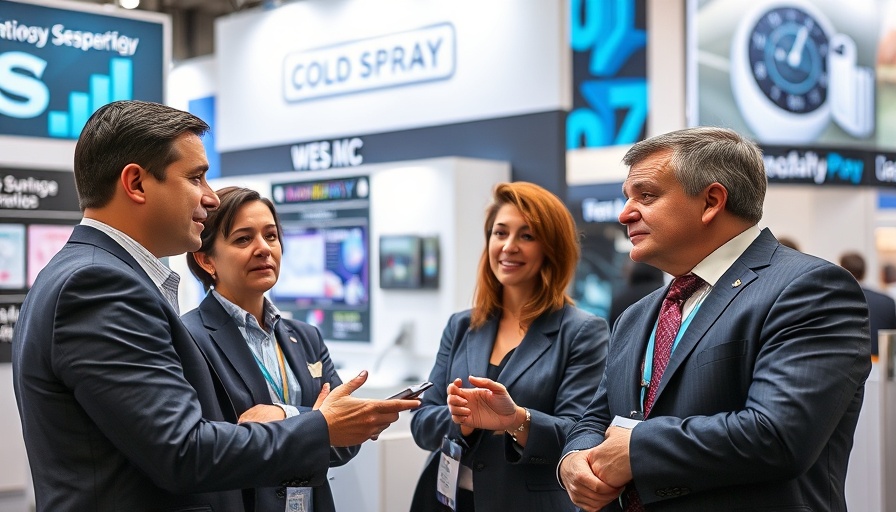 Cold spray technology discussion at trade show booth.