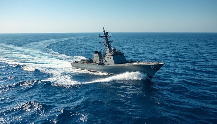 Hellenic Navy FDI frigate undergoing sea trials creating a dynamic wake.