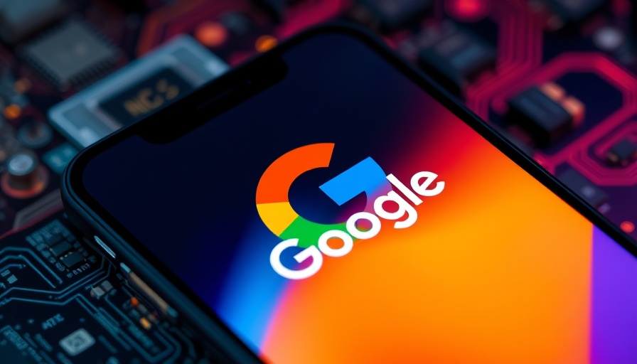 Google logo on phone with AI chipset background.