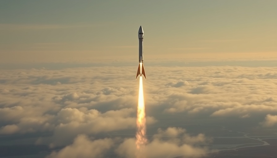 SpaceX Starship test flight over coastal landscape.