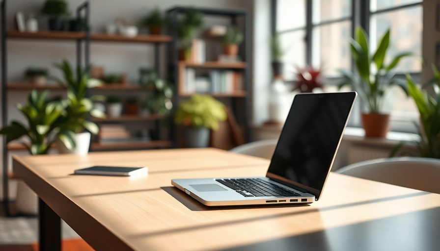 Modern workspace with laptop reflecting remote work concept.