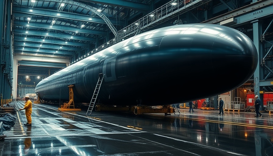 Suffren-class submarine rollout in shipyard.