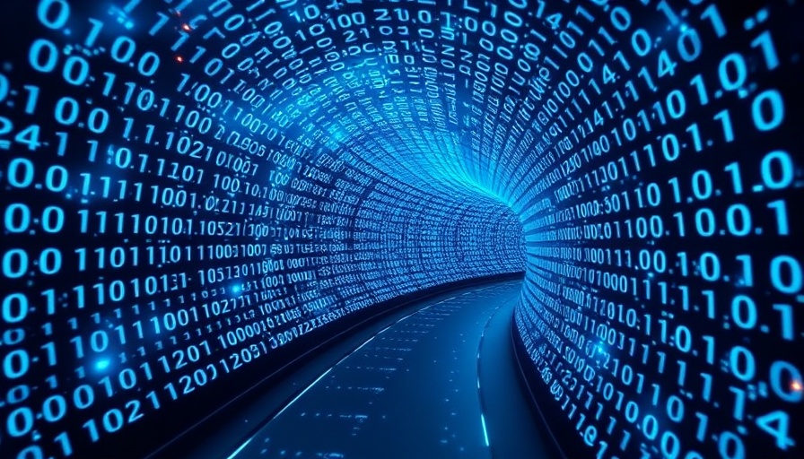 Futuristic binary tunnel representing database speed.