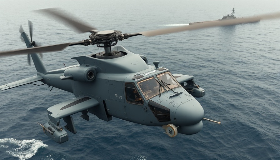 Advanced military helicopter monitors submarine with navy ship in ocean.