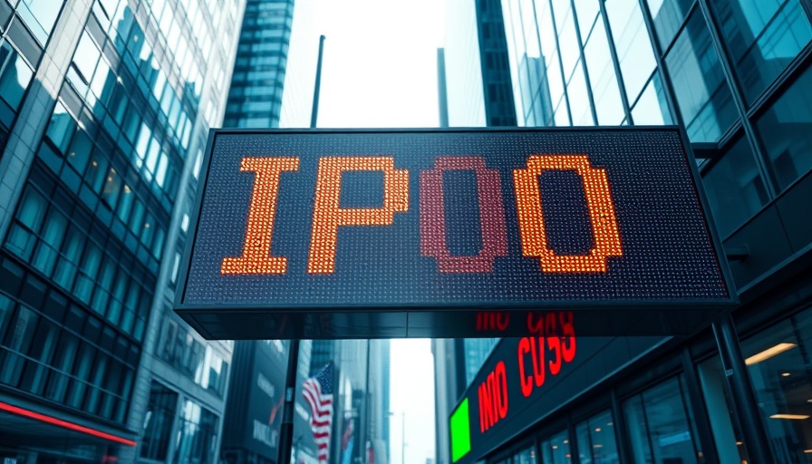 InsurTech IPO on digital ticker display in cityscape.