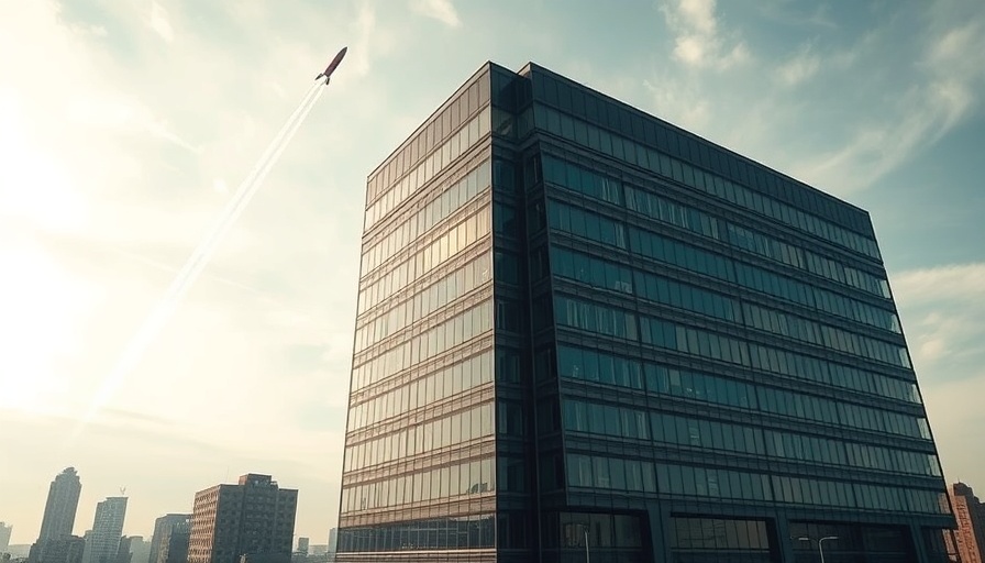 Israeli startups under missile threat: Office building with missile trail.
