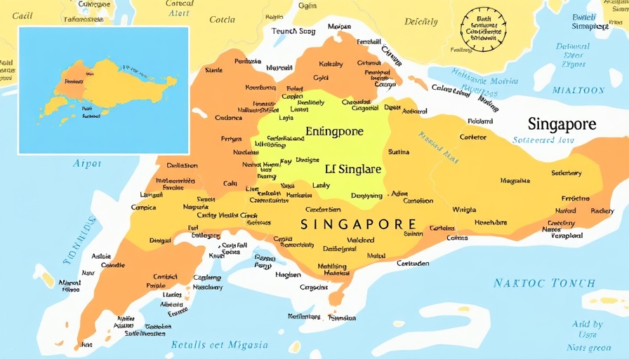 Colorful map of Singapore showing regions and islands.