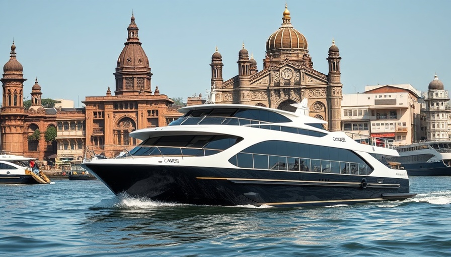 Candela foiling ferry in Mumbai with historic architecture