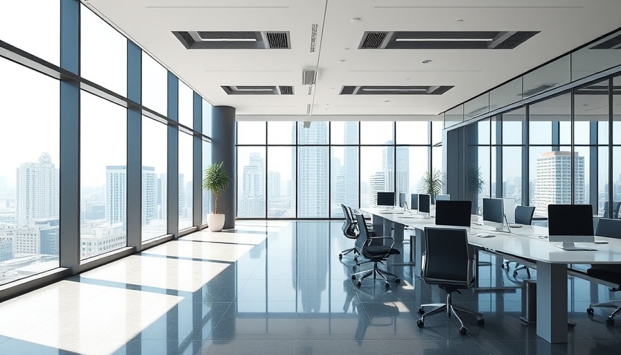 Sleek office interior with city view from windows