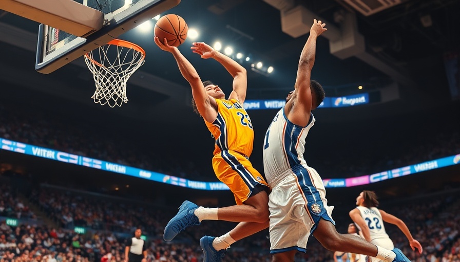 Tyrese Haliburton basketball action, leaping to block shot, indoor arena.