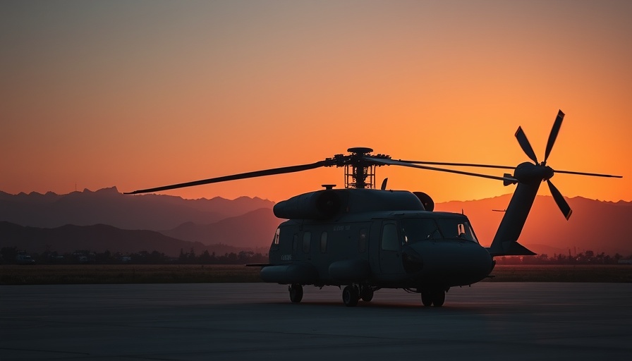 CH-53K helicopter at sunset on a European airfield.