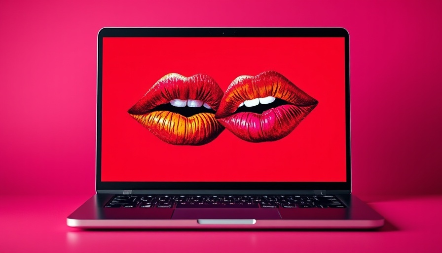 Artistic laptop with lip imprints symbolizes AI companionship.