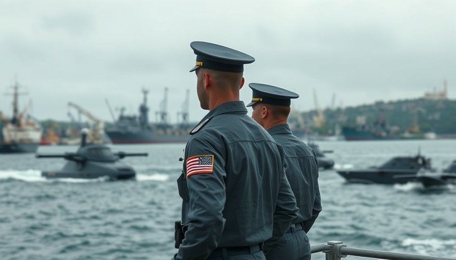 US Navy officers watching unmanned surface vehicles in a harbor.