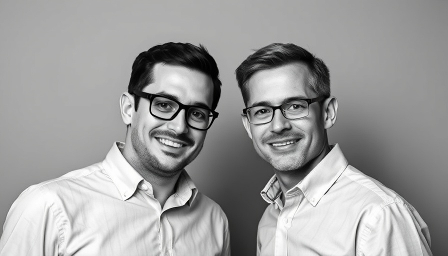 OpenAI acquisition theme with two men in close pose, black and white.