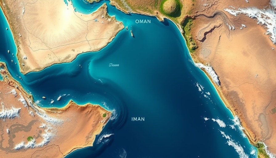 Satellite view of the Strait of Hormuz and surrounding regions.