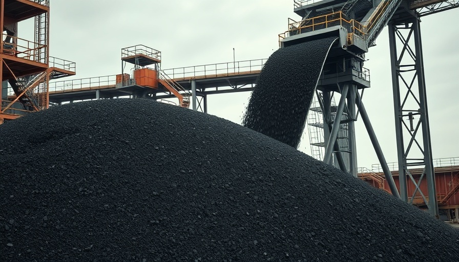 Coal pile and conveyor under cloudy sky, coal loophole financial commitments.