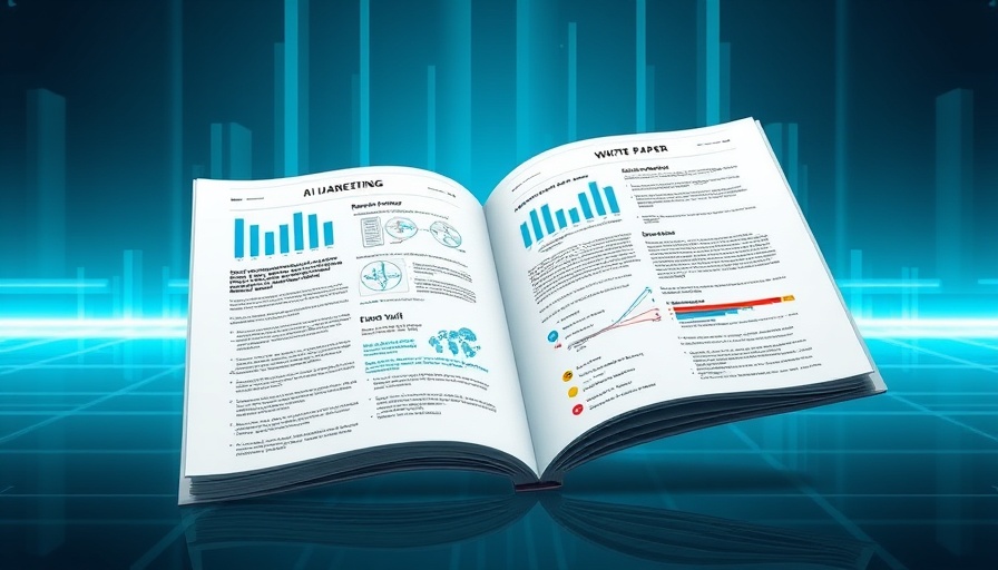 AI in marketing white paper open on blue-green background.
