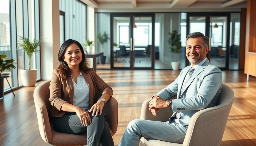 Modern office with two professionals discussing franchise development.