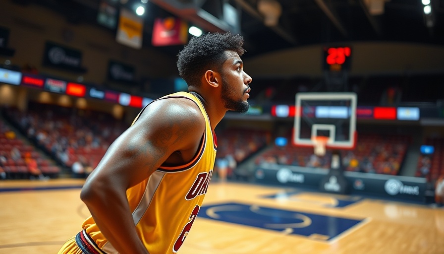 Basketball player focusing before shooting in an indoor court.