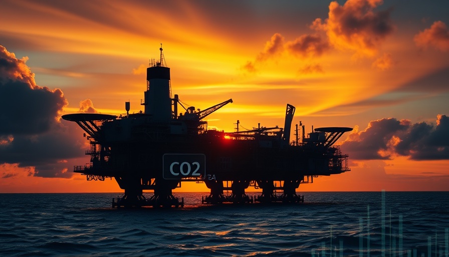 Offshore floating CO2 injection platform at sunset